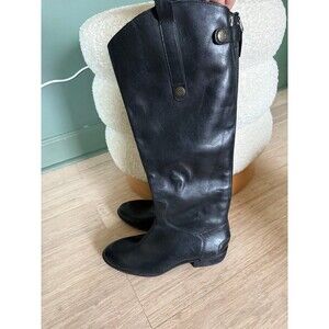 Sam Edelman Penny Riding Boot Black Basto Crust Leather Sz 6
